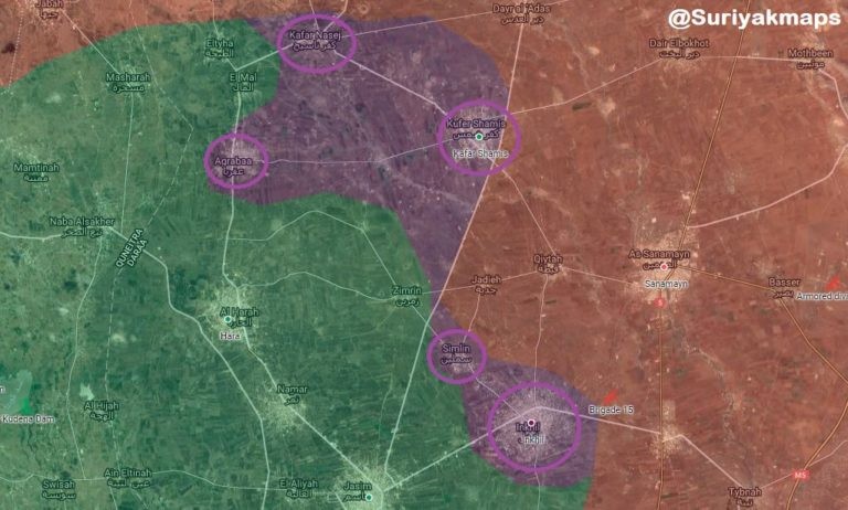 Những quận trong thành phố Daraa tiếp nhận thỏa thuận đầu hàng của chính quyền Syria. Ảnh South Front