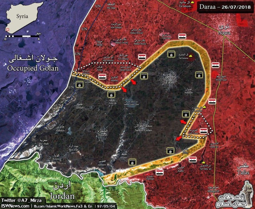 Bản đồ tình hình chiến sự Daraa, vùng thung lũng Yarmouk. Ảnh South Front