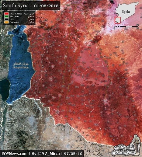 Bản đồ chiến sự Daraa, Quneitra tính đến ngày 01.08.2017 theo South Front