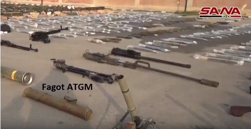 Những vũ khí nguy hiểm thu giữ được trên vùng phía nam Syria. Ảnh SANA Những vũ khí nguy hiểm thu giữ được trên vùng phía nam Syria. Ảnh SANA