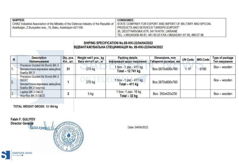 Đơn hàng vận chuyển vũ khí (bom có điều khiển độ chính xác cao) của hãng hàng không vận tải Ukraine. Ảnh South Front.