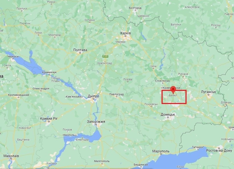Thành phố Bakhmut ở Vùng Donetsk trên bản đồ Ukraine. Ảnh mil.in.ua