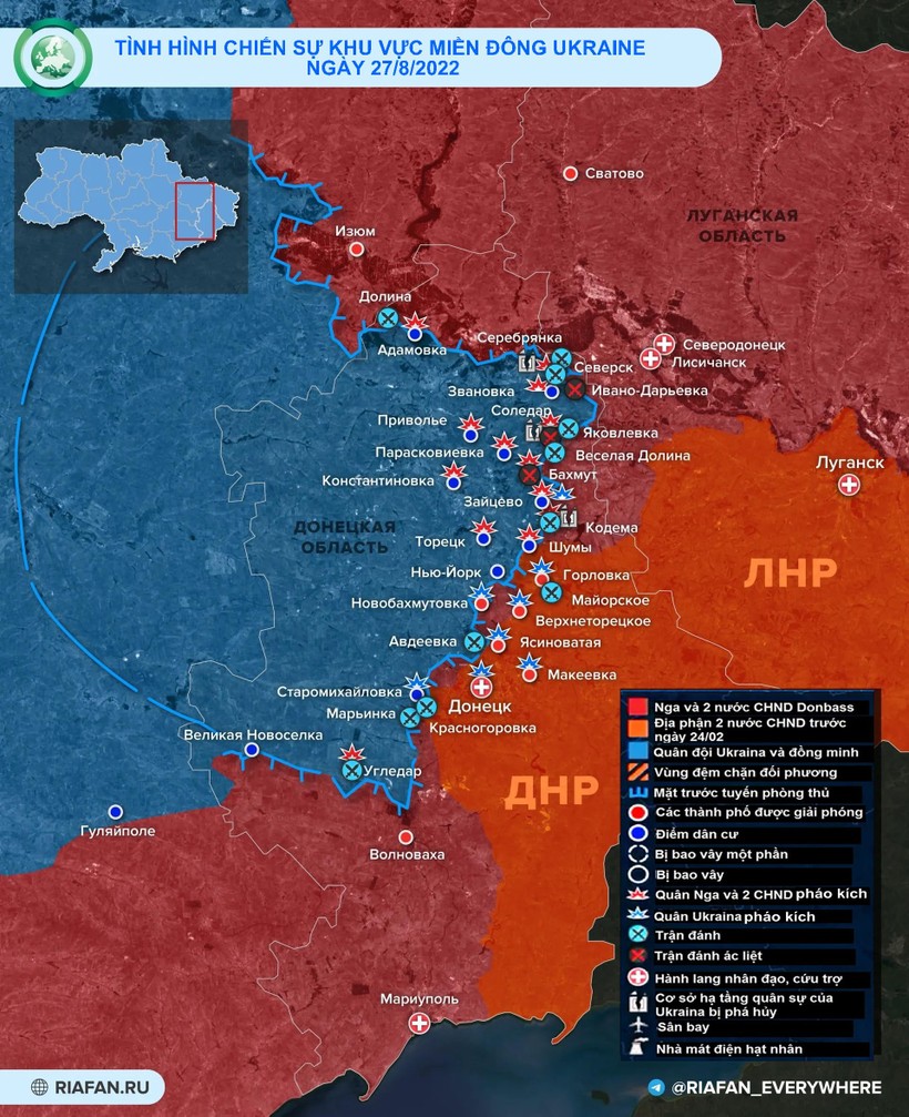 Tình hình chiến sự miền Đông Ukraine ngày 27/8. Ảnh RIA.FAN