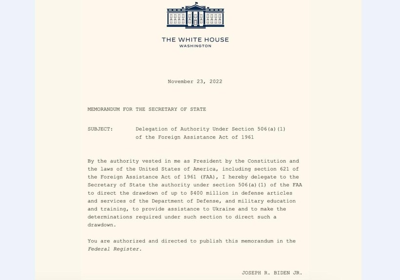 Chỉ thị của tổng thống Joe Biden về gói hỗ trợ quân sự 400 triệu USD. Ảnh Military Ukraine. Chỉ thị của tổng thống Joe Biden về gói hỗ trợ quân sự 400 triệu USD. Ảnh Military Ukraine.