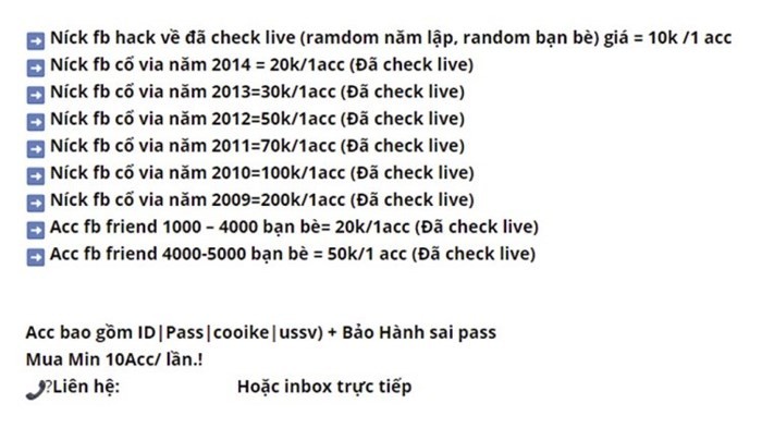 Tài khoản Facebook được rao bán công khai - Ảnh 1