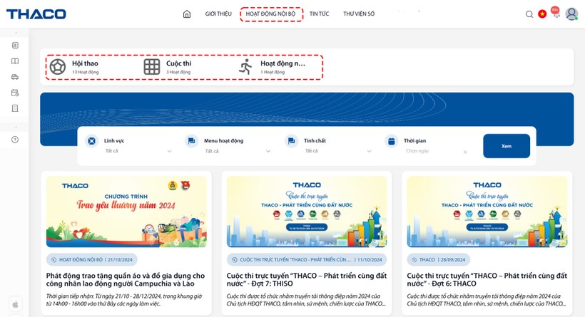 Mục “hoạt động nội bộ” cập nhật nhanh chóng diễn biến các sự kiện
