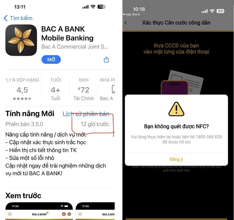 Phải đến ngày 1/7/2024 khách hàng của Bac A Bank mới được yêu cầu đăng ký xác thực khuôn mặt, nhưng khách hàng lại không thể đăng ký thành công. Ảnh: NVCC. app-bac-a-2534.jpg