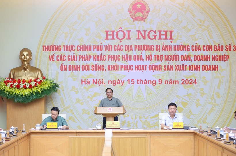 Thủ tướng chủ trì Hội nghị khắc phục hậu quả bão với 4 mục tiêu lớn. Ảnh: VGP img9416-17263644739491508638530.jpg