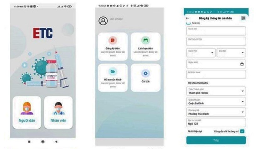 Giao diện ứng dụng E-Vaccine