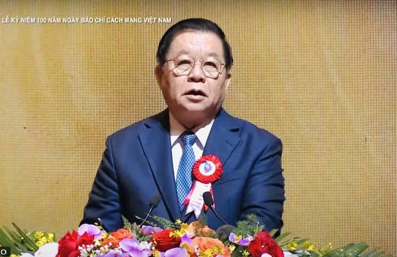 Ông Nguyễn Trọng Nghĩa đọc diễn văn khai mạc Lễ kỷ niệm 100 năm Ngày báo chí cách mạng Việt Nam. Ảnh chụp màn hình VTV. IMG_9639.jpeg