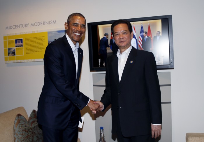 Thủ tướng Nguyễn Tấn Dũng hội kiến Tổng thống Hoa Kỳ Barck Obama. Ảnh: VGP/Nhật Bắc Thủ tướng Nguyễn Tấn Dũng hội kiến Tổng thống Hoa Kỳ Barck Obama. Ảnh: VGP/Nhật Bắc