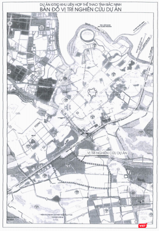 Bản đồ vị trí nghiên cứu dự án Khu liên hợp thể thao tỉnh Bắc Ninh mà T&T đề xuất.