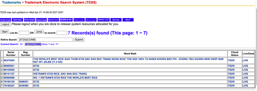 Ảnh chụp màn hình của USPTO.