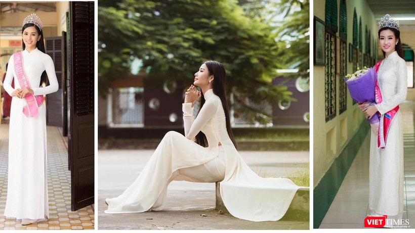 Hoa hậu Tiểu Vy, Á hậu Hoàng Thùy, Hoa hậu Đỗ Mỹ Linh thướt tha áo dài trắng