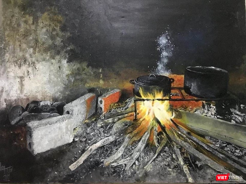 Bức tranh "Bếp lửa ấm áp" khiến người lớn thấy bồi hồi