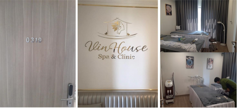Bên ngoài chỉ là số nhà, không biển hiệu, bên trong là cơ sở “Vin House Spa &amp; Clinic” cung cấp các dịch vụ thẩm mỹ, phẫu thuật thẩm mỹ không phép tại Khu Vinhome Grand Park trên địa bàn TP Thủ Đức
