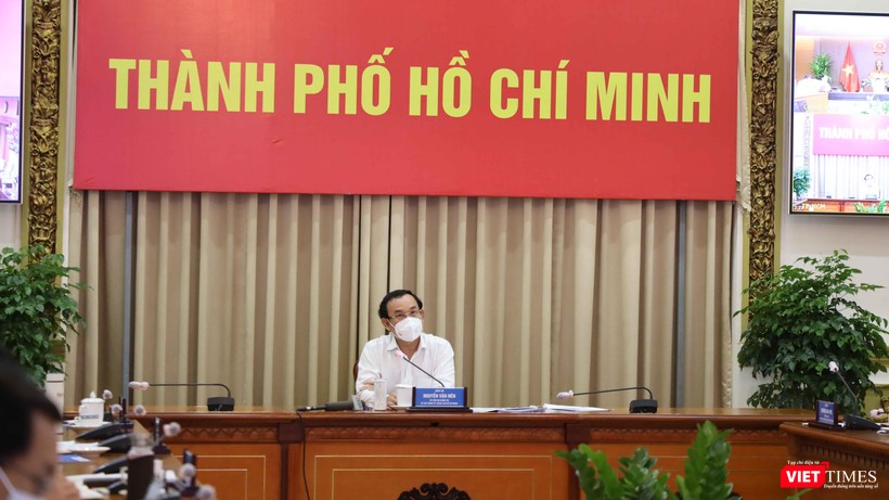 Bí thư Thành ủy TP.HCM Nguyễn Văn Nên tại cuộc họp. Ảnh: TTBC