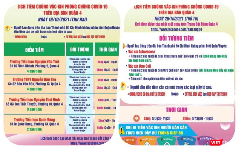 Lịch tiêm vắc xin COVID-19 cập nhật từng ngày ở các phường trên địa bàn TP.HCM