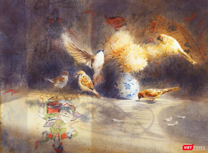 Tác phẩm &quot;Tự do&quot; (màu nước trên giấy, 56cm x 76cm, 2022)