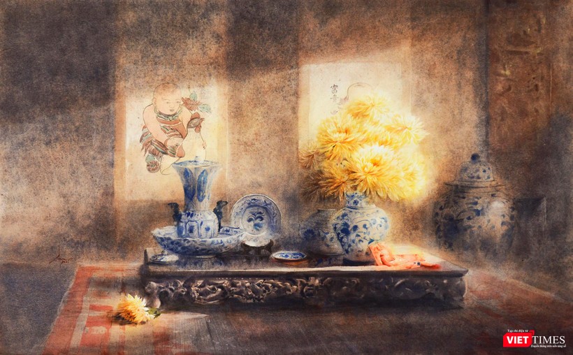 Tác phẩm &quot;Vinh hoa phú quý&quot; (màu nước trên giấy, 100cm x 160cm, 2021)