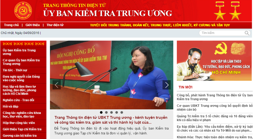 Trang thông tin điện tử Ủy ban Kiểm tra Trung ương trên mạng Internet có địa chỉ: www.ubkttw.vn.