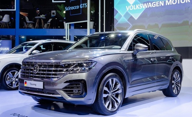 Mẫu Volkswagen Touareg có bản đồ "đường lưỡi bò" trưng bày tại VMS 2019. Mẫu Volkswagen Touareg có bản đồ