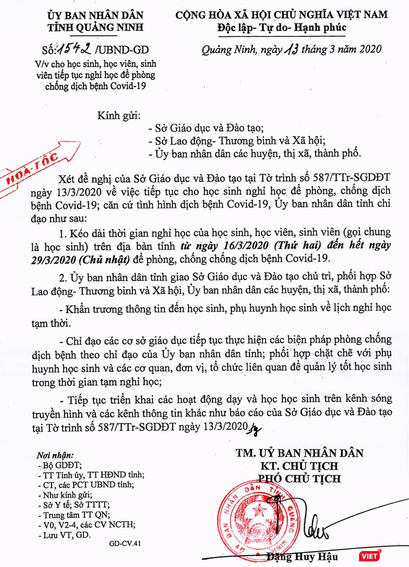 Thông báo của UBND tỉnh Quảng Ninh.