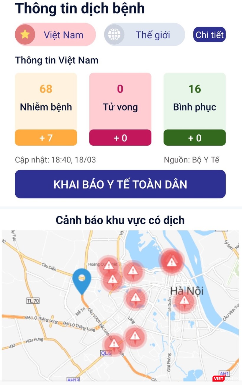 Người dùng dễ dàng theo dõi thông tin cập nhật về dịch COVID-19 ở Việt Nam và thế giới.