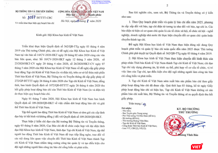 Bộ Thông tin và Truyền thông đề nghị Hội KHKT VN chuyển đổi hình thức của pháp nhân TBKTVN thành Tạp chí KTVN. Bộ Thông tin và Truyền thông đề nghị Hội KHKT VN chuyển đổi hình thức của pháp nhân TBKTVN thành Tạp chí KTVN.