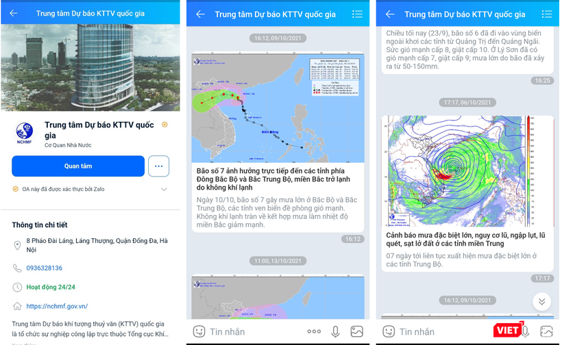 Các thông báo cập nhật tình hình thời tiết được gửi cho người dân tại những địa phương chịu ảnh hưởng của mưa lũ. Ảnh chụp màn hình Các thông báo cập nhật tình hình thời tiết được gửi cho người dân tại những địa phương chịu ảnh hưởng của mưa lũ. Ảnh chụp màn hình