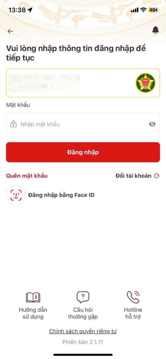 Bước 1: Đăng nhập ứng dụng VNeID bằng tài khoản định danh điện tử đã được cấp V1.jpg