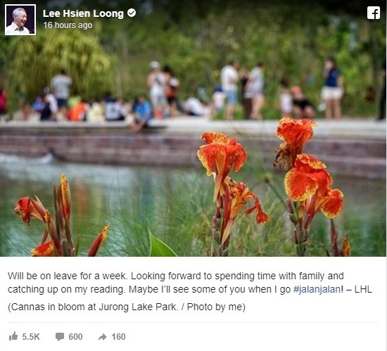 Bức ảnh cùng dòng chữ thông báo ông Lý Hiển Long đăng tải trên Facebook cá nhân (Ảnh: StraitTimes)