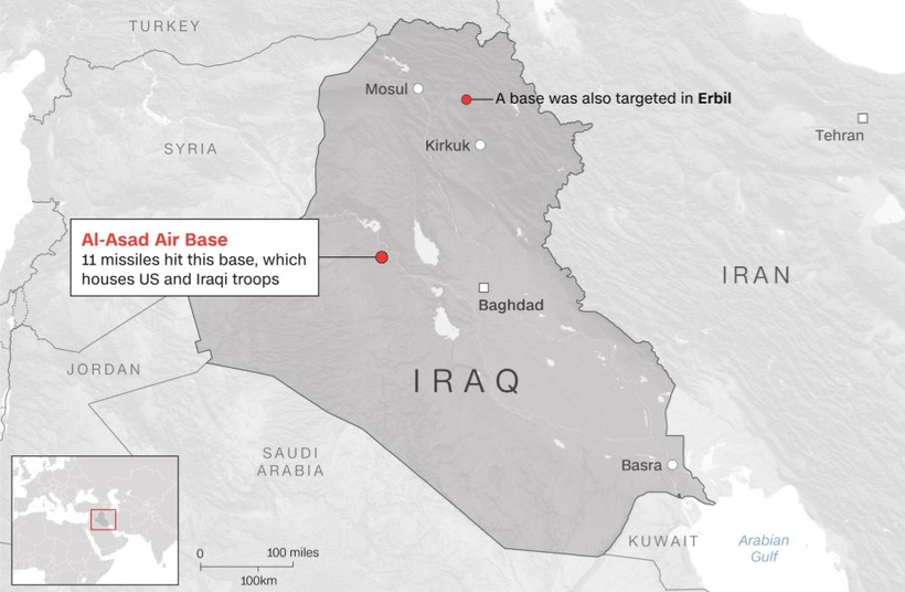 Vị trí căn cứ quân sự al-Asad ở Iraq (Ảnh: CNN) Vị trí căn cứ quân sự al-Asad ở Iraq (Ảnh: CNN)