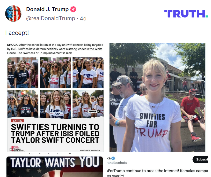 Bài đăng có chứa ảnh chỉnh sửa bằng AI mà ông Trump đăng tải lên mạng xã hội Truth (Ảnh: Truth Social) 2.png