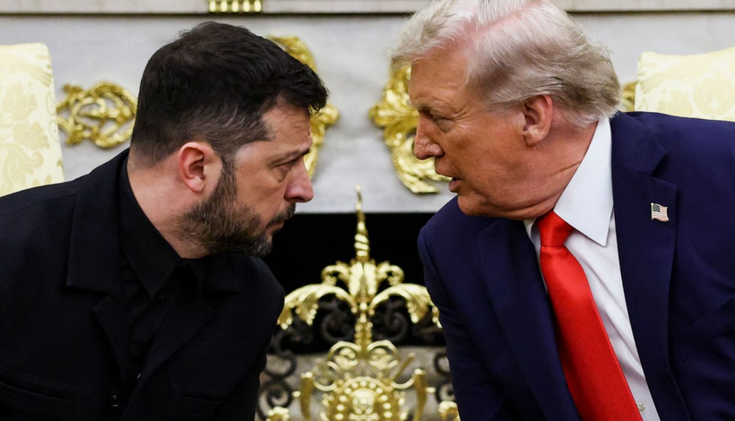 Tổng thống Mỹ Donald Trump và Tổng thống Ukraine Volodymyr Zelensky trong cuộc gặp tại Phòng Bầu hôm 18/8. Ảnh: Reuters.