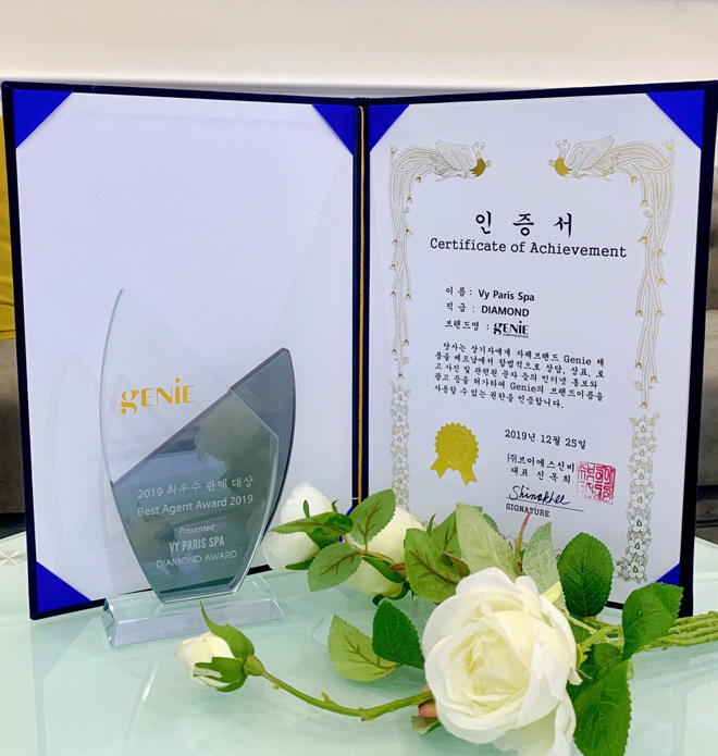Giấy chứng nhận đơn vị Vy Paris Spa là đơn vị phân phối mỹ phẩm Genie Korea cao cấp Giấy chứng nhận đơn vị Vy Paris Spa là đơn vị phân phối mỹ phẩm Genie Korea cao cấp