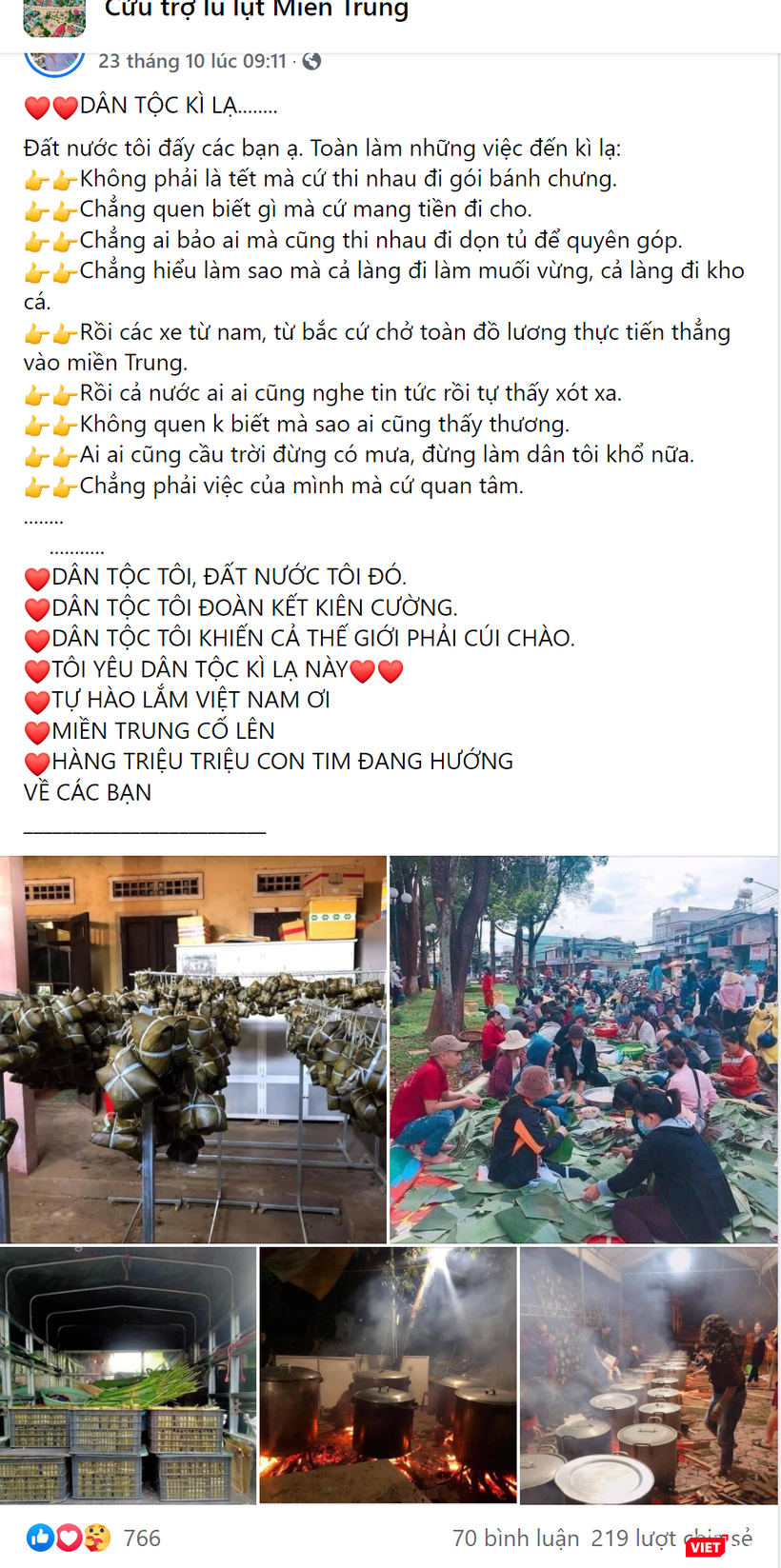 Những hình ảnh ấm lòng được chia sẻ trên mạng xã hội. Ảnh chụp từ trang Facebook Cứu trợ lũ lụt miền Trung.
