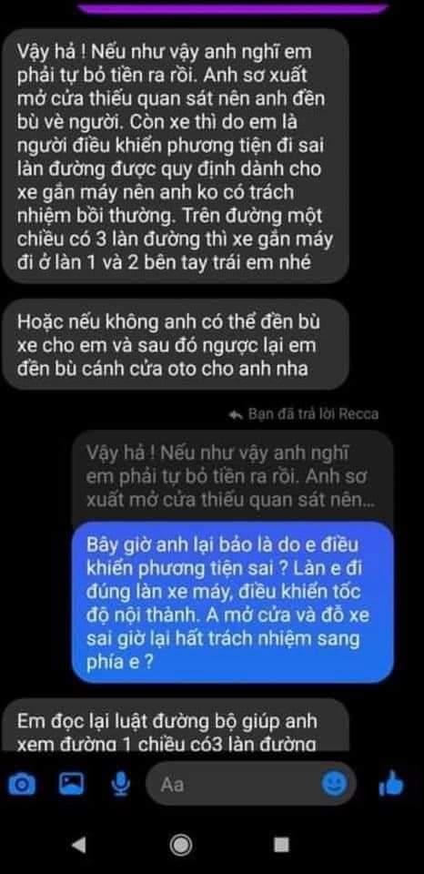 Đoạn tin nhắn giữa Huỳnh Anh và người bị va chạm.