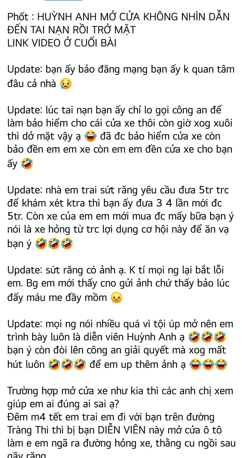 Bài post tố Huỳnh Anh. Ảnh chụp màn hình.