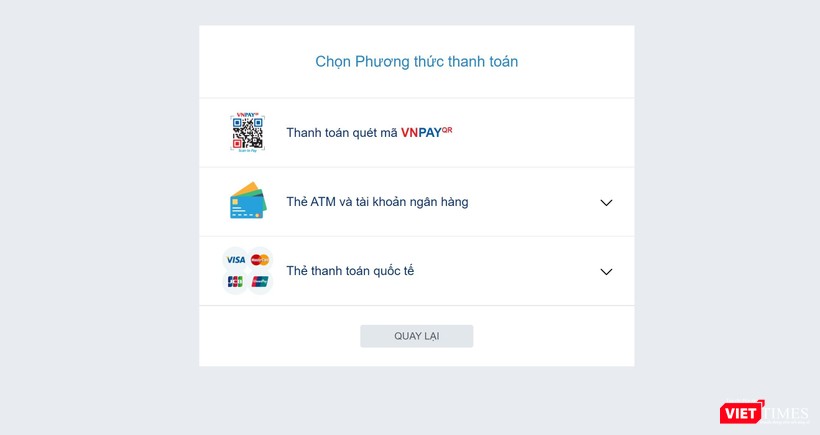 Website hỗ trợ nhiều phương thức ủng hộ khác nhau.