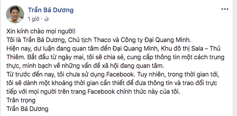 TGĐ Đại Quang Minh lập Facebook đối thoại “con đường dát vàng“ ảnh 1 TGĐ Đại Quang Minh lập Facebook đối thoại “con đường dát vàng“ ảnh 1