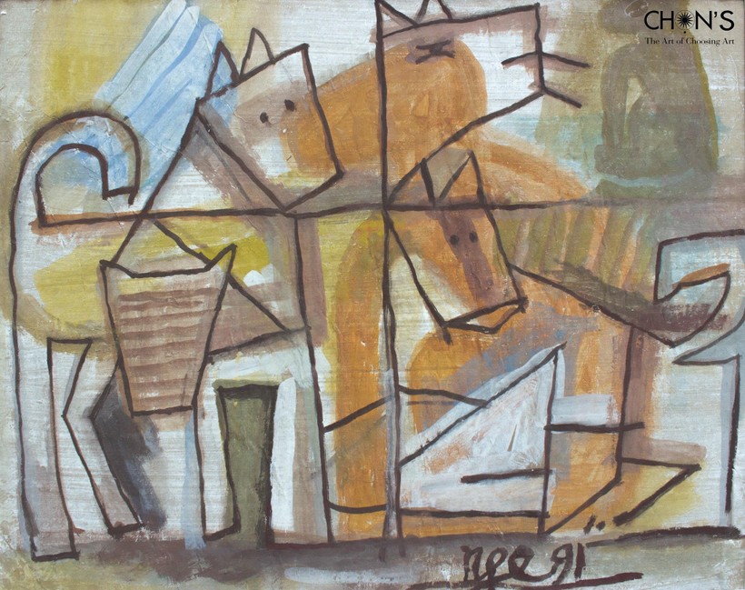 Tác phẩm: Vệ thần. Họa sĩ: Nguyễn Tư Nghiêm. Chất liệu: Bột màu trên giấy. Kích thước: 40 x 50 cm. Năm sáng tác: 1991. Ký: "Nge91" - dưới phải Tác phẩm: Vệ thần. Họa sĩ: Nguyễn Tư Nghiêm. Chất liệu: Bột màu trên giấy. Kích thước: 40 x 50 cm. Năm sáng tác: 1991. Ký: "Nge91" - dưới phải