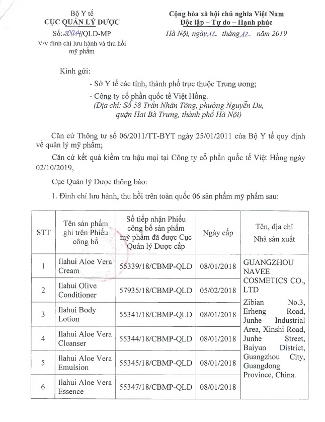 Danh sách 6 sản phẩm mỹ phẩm bị thu hồi