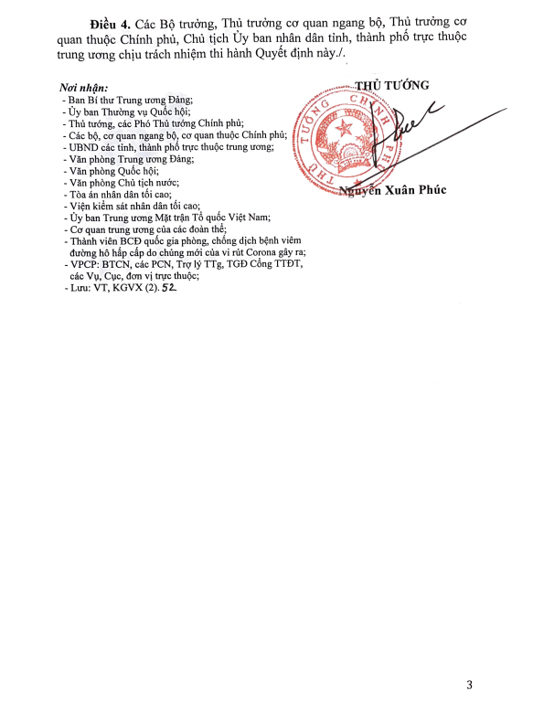 Quyết định về việc công bố dịch COVID-19 trên toàn quốc. Ảnh: TTCP