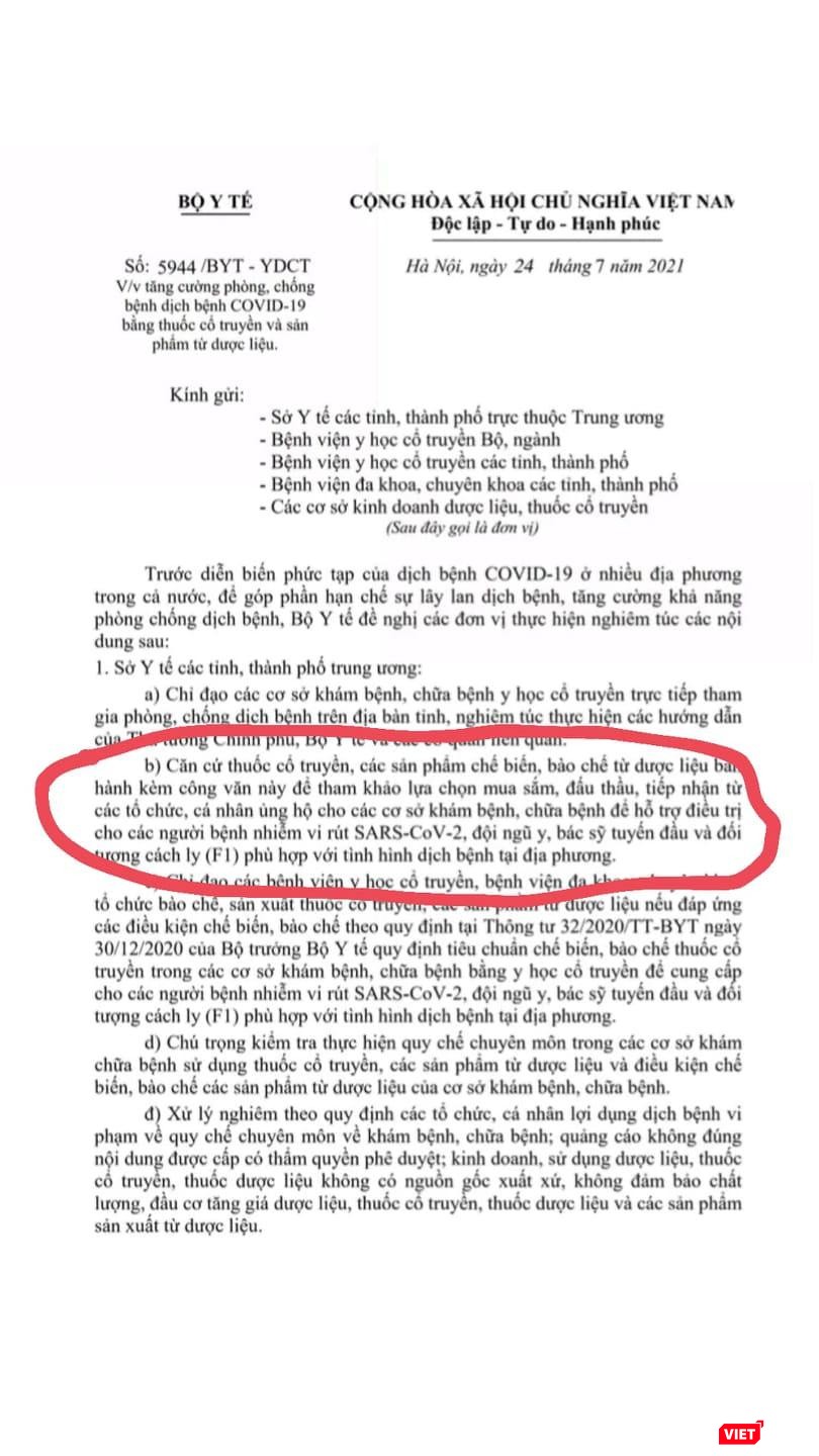 Nội dung trong văn bản của Bộ Y tế gây tranh cãi dư luận (Ảnh - VT) Nội dung trong văn bản của Bộ Y tế gây tranh cãi dư luận (Ảnh - VT)