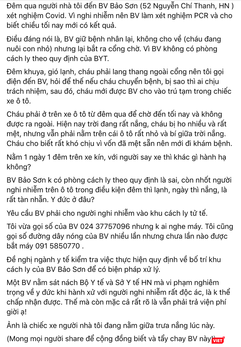 Bài viết chia sẻ của người nhà bệnh nhân sau khi người bệnh phải cách ly suốt 16 tiếng trên xe cứu thương (Ảnh - MT) Bài viết chia sẻ của người nhà bệnh nhân sau khi người bệnh phải cách ly suốt 16 tiếng trên xe cứu thương (Ảnh - MT)