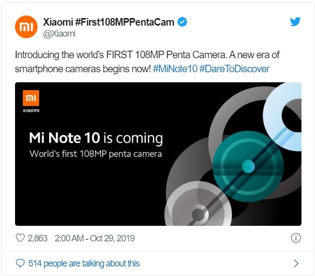 Xiaomi hé lộ trên Twitter về sản phẩm Mi Note 10 sắp được phát hành (Ảnh: Android Authority)