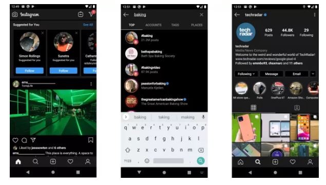 Chế độ Dark Mode trên Instagram (Ảnh: Techradar)